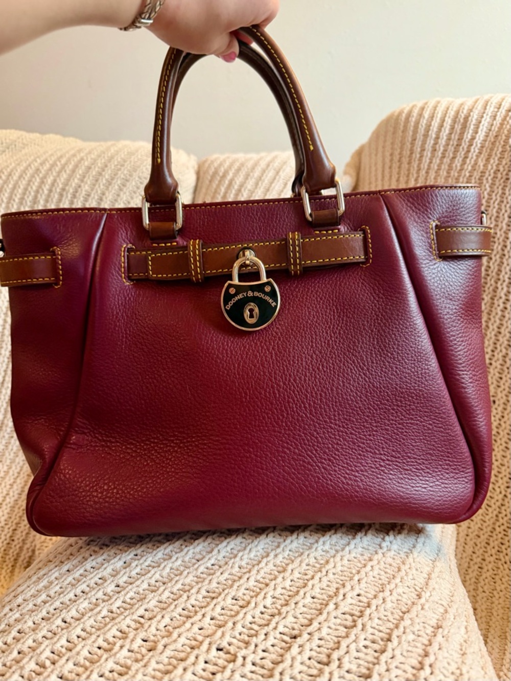 Dooney & Bourke Janine Satchel + Matching Wallet Red Pebbled Leather Gold Lock